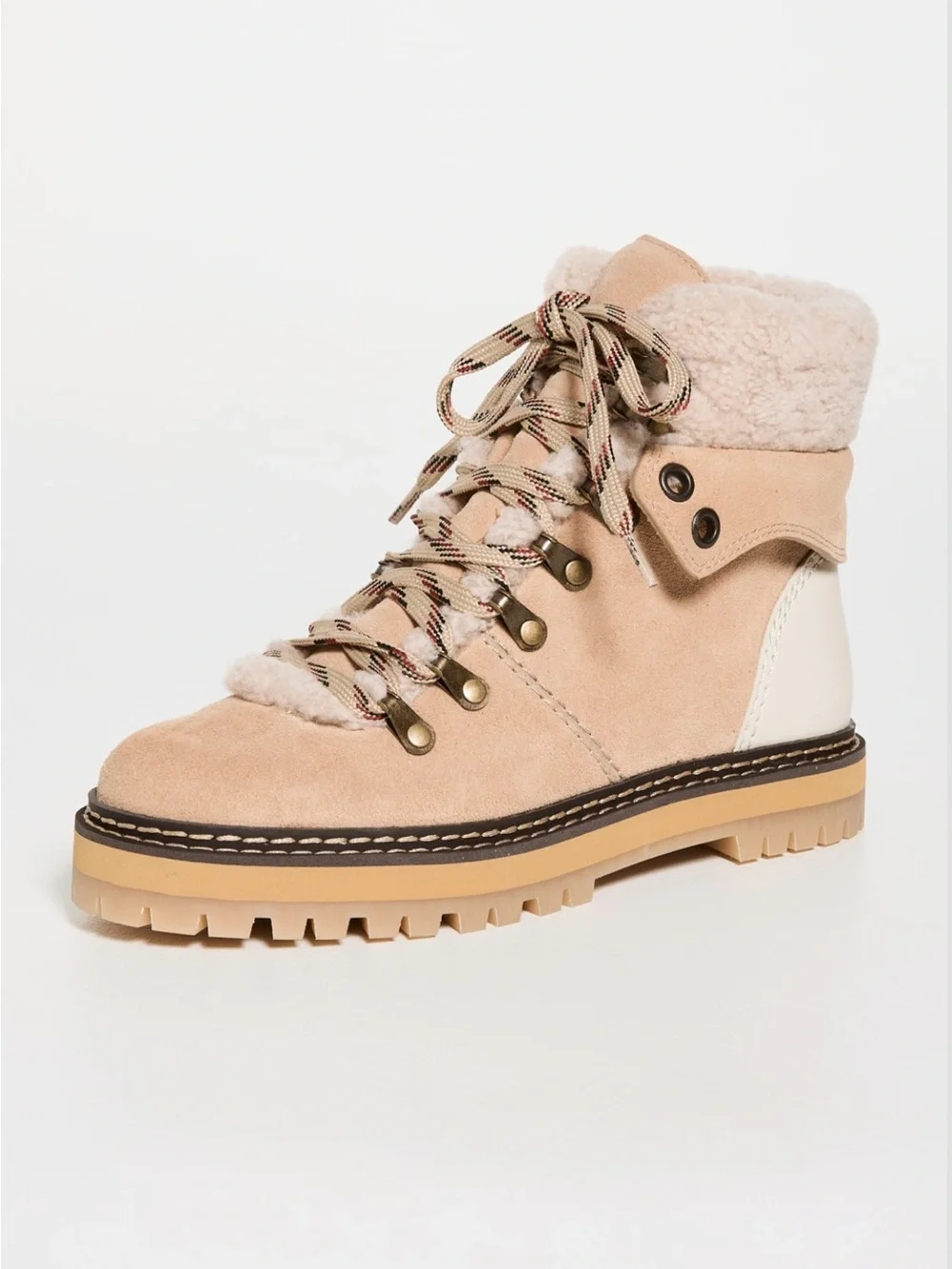 See By Chloe Suede Sherpa-Lined Hiker Boots - Beige